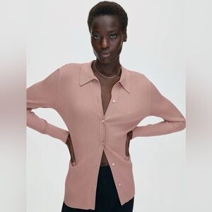 Aritzia Babaton Finley Ribbed Crepe Button Up